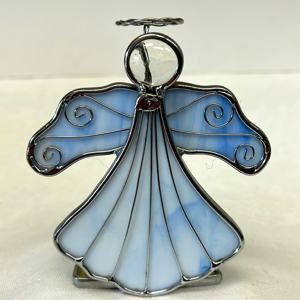 Stained glass angel sun-catcher tea light holder